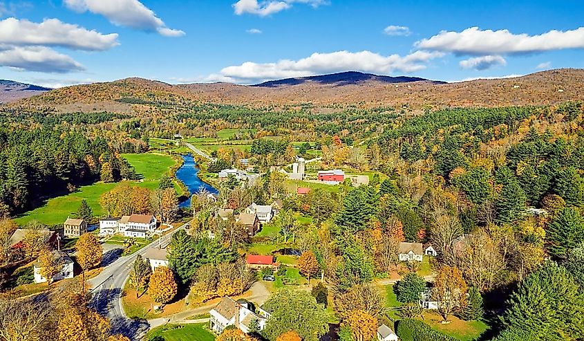 Aerial view of small town Weston in autumn.