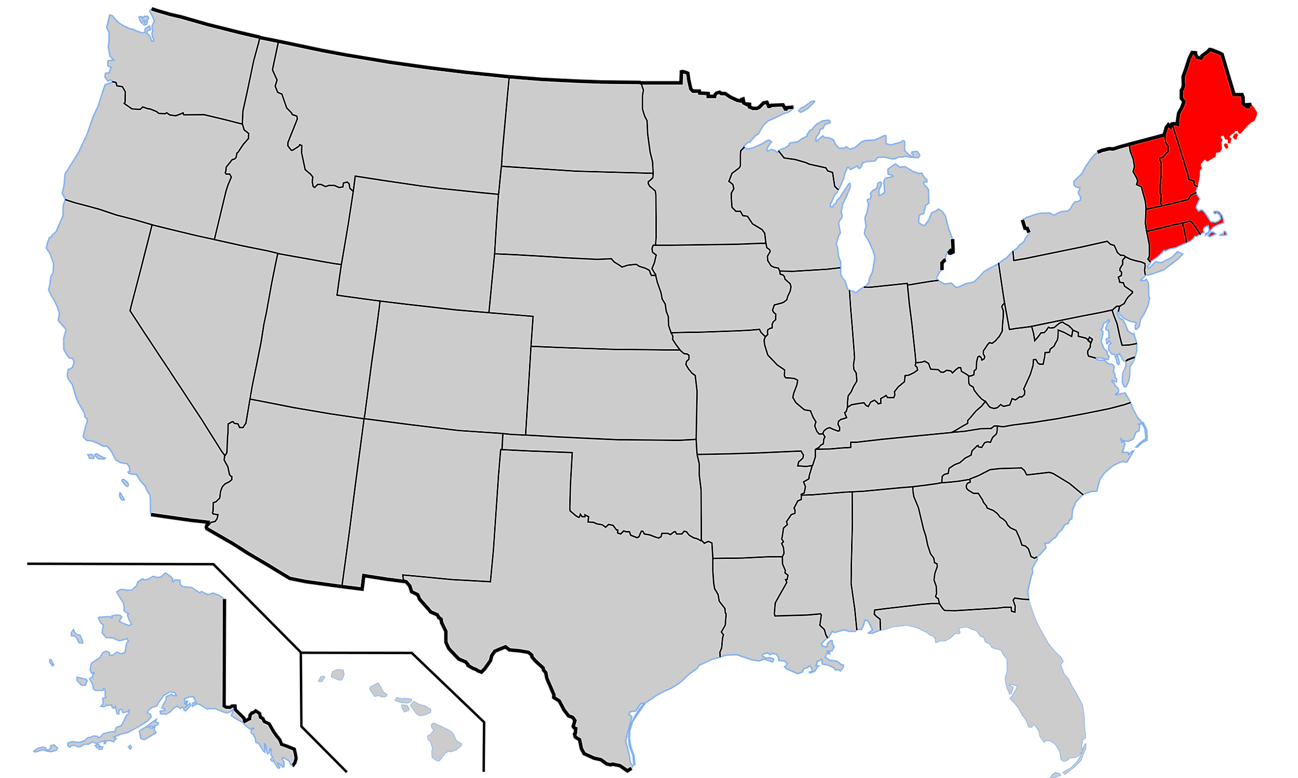 A map of the New England region of the United States. Editorial credit: MissMJ, Public domain, via Wikimedia Commons