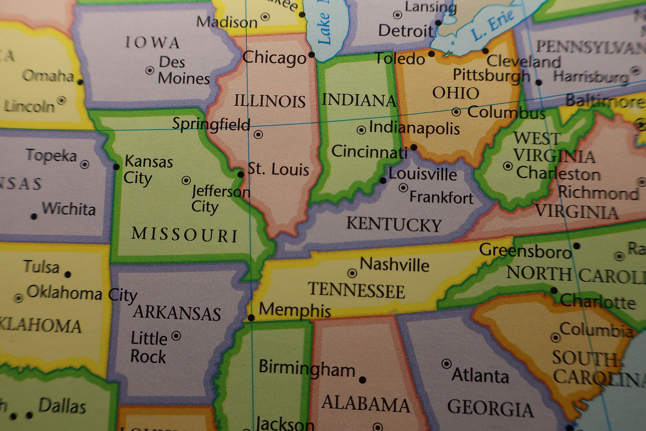 Midwest USA Political Map Close-up