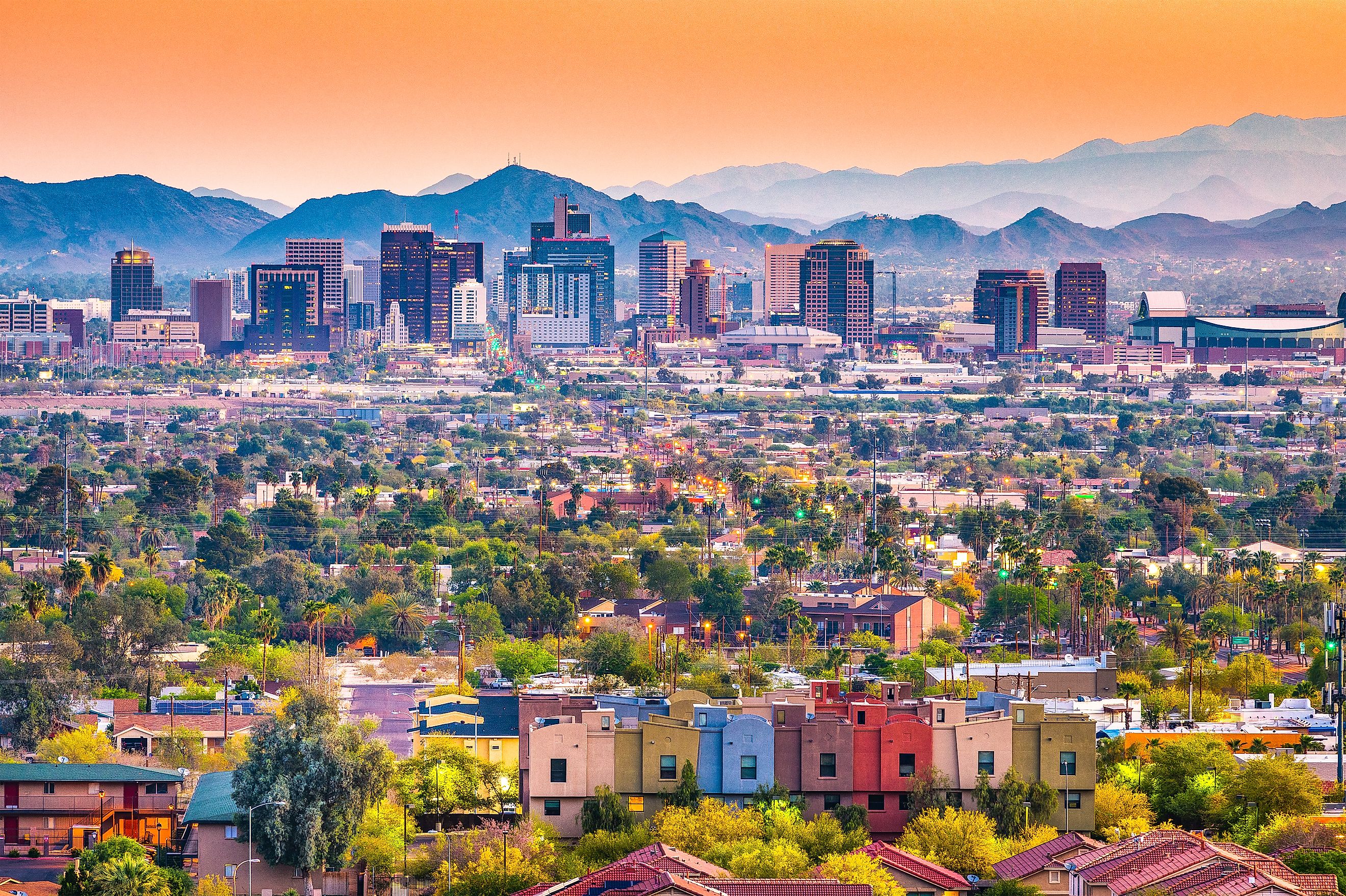 Phoenix, Arizona, USA downtown cityscape at dusk.