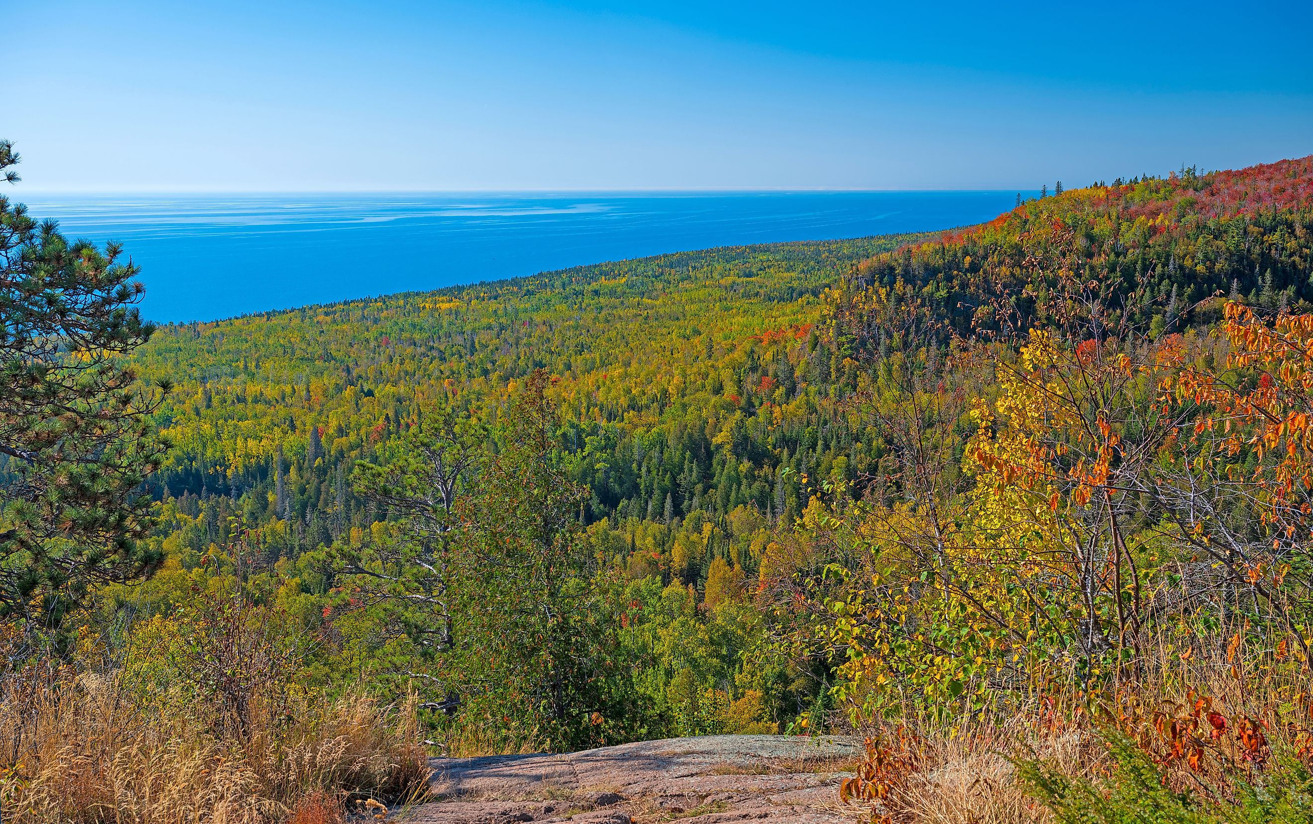 Looking at Lake Superior From Coastal Cliffs on the Oberg Lake Trail in Minnesota