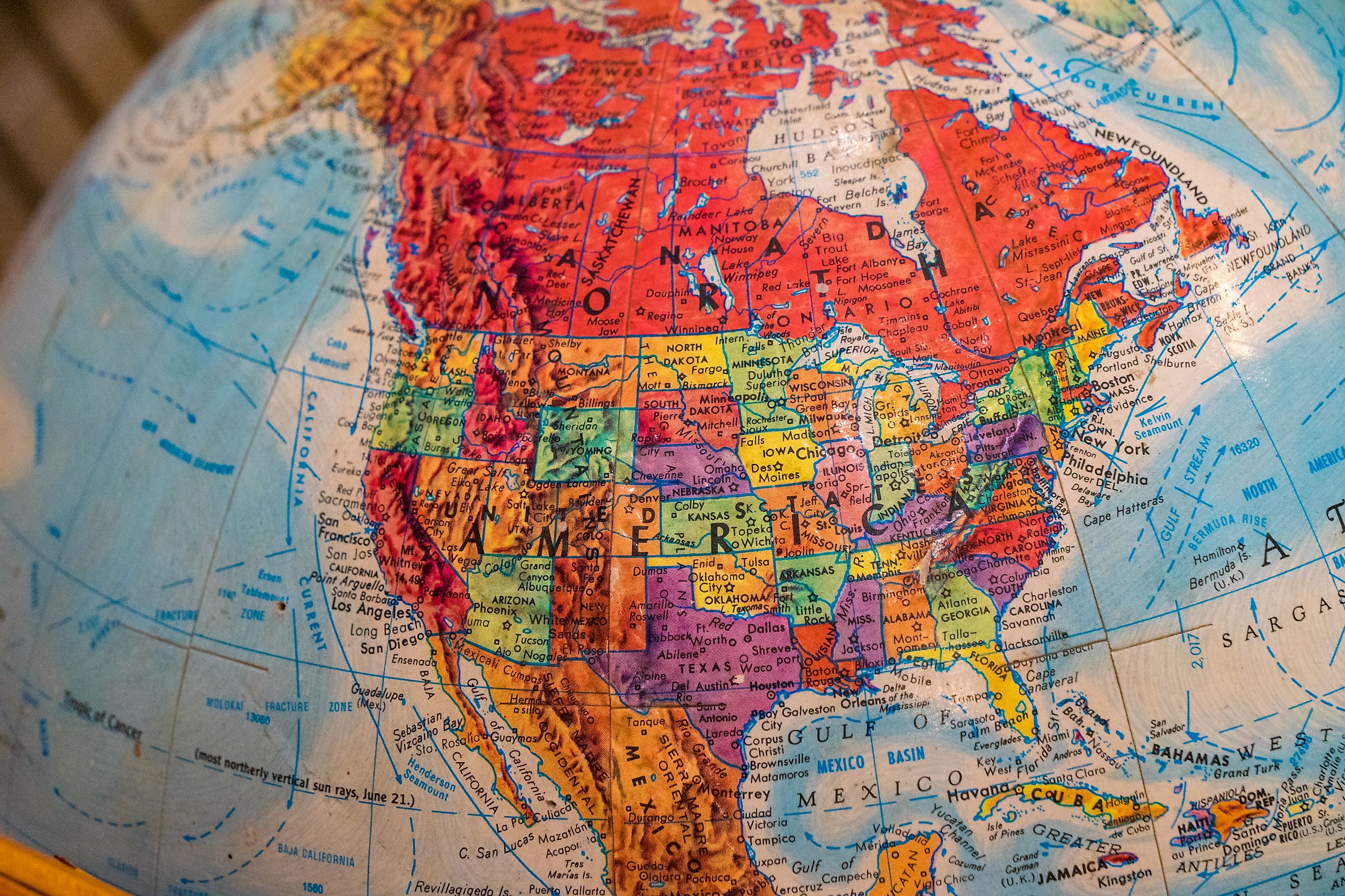 Antique globe focused on North America and the United States of America