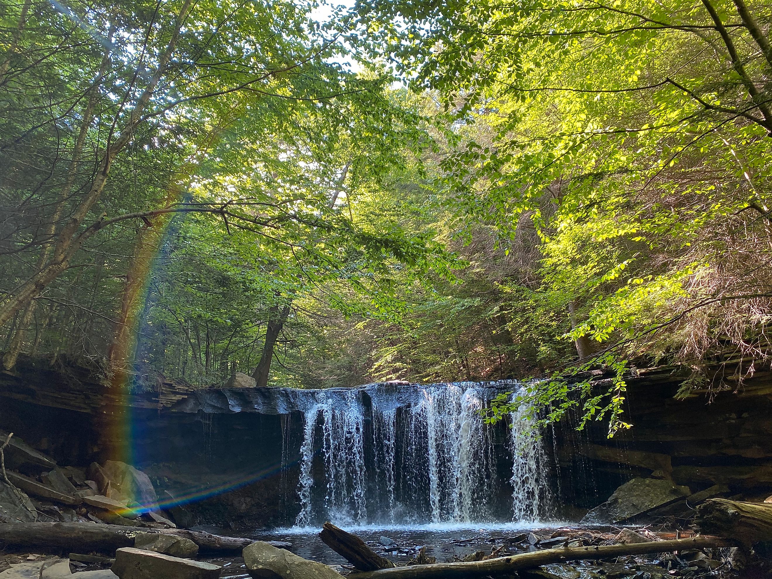 Rainbow and waterfall at Ricketts Glen State Park. Editorial credit: Courtney Reilly 