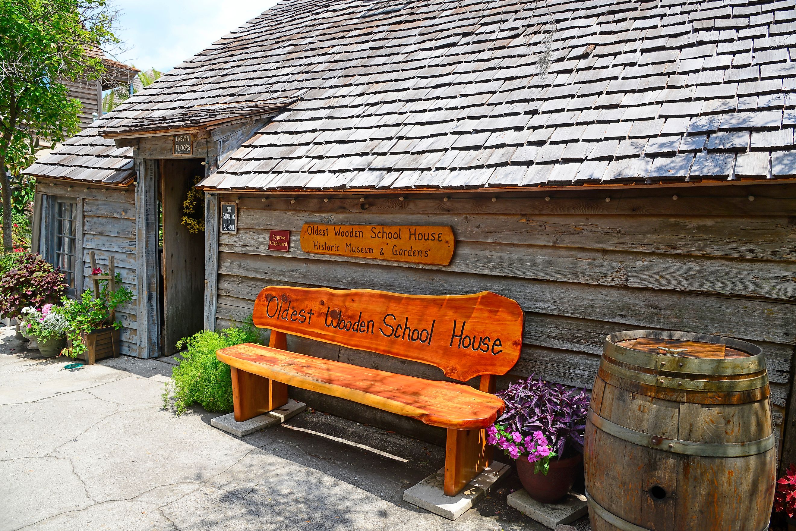 Oldest wooden school house in America in the St George shopping district in the Historic St. Augustine Florida the oldest city in America.