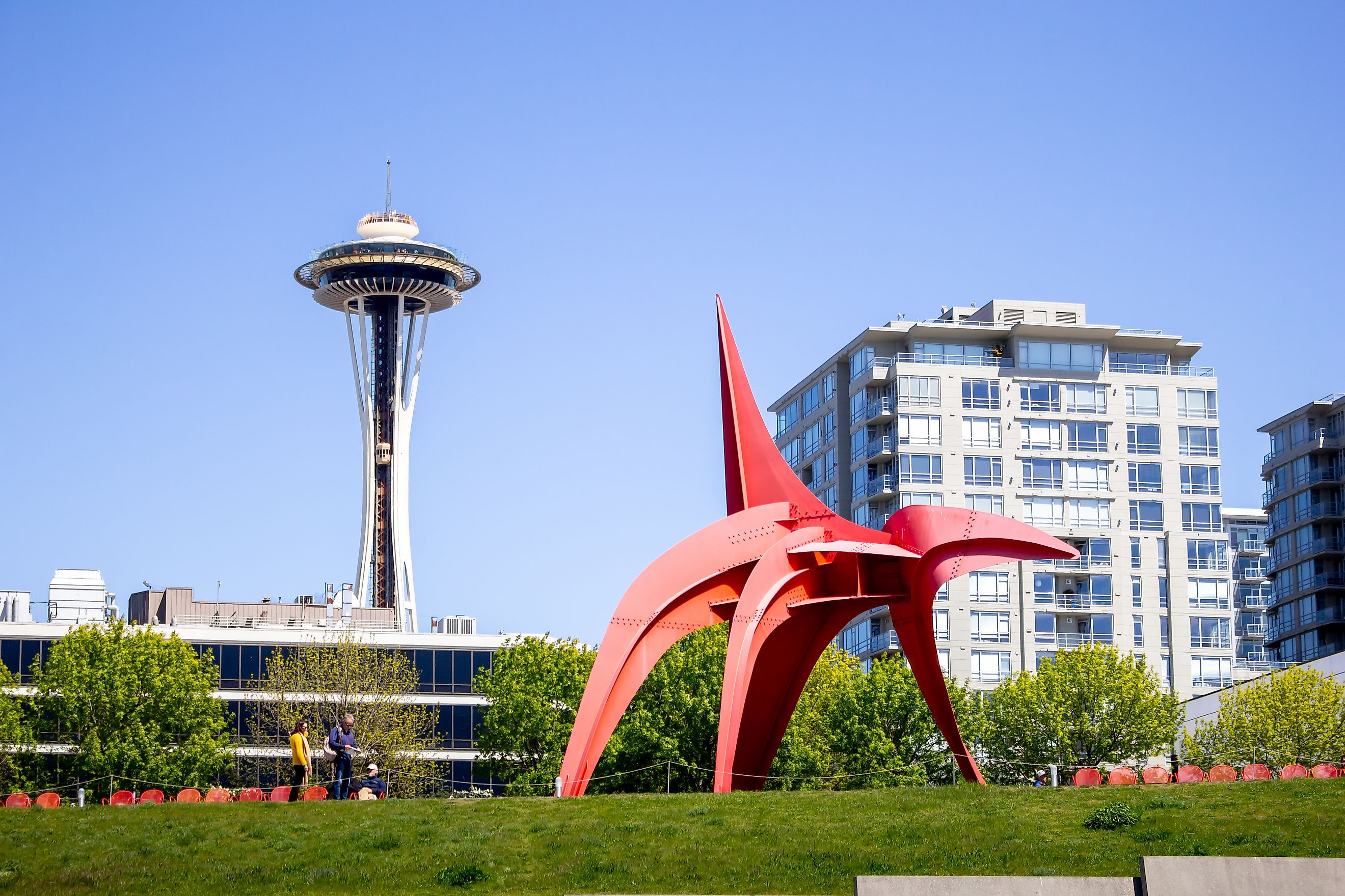 Seattle, Washington, United States - 04-29-2019: A view of several art installations at Olympic Sculpture Park. Editorial credit: The Image Party / Shutterstock.com 