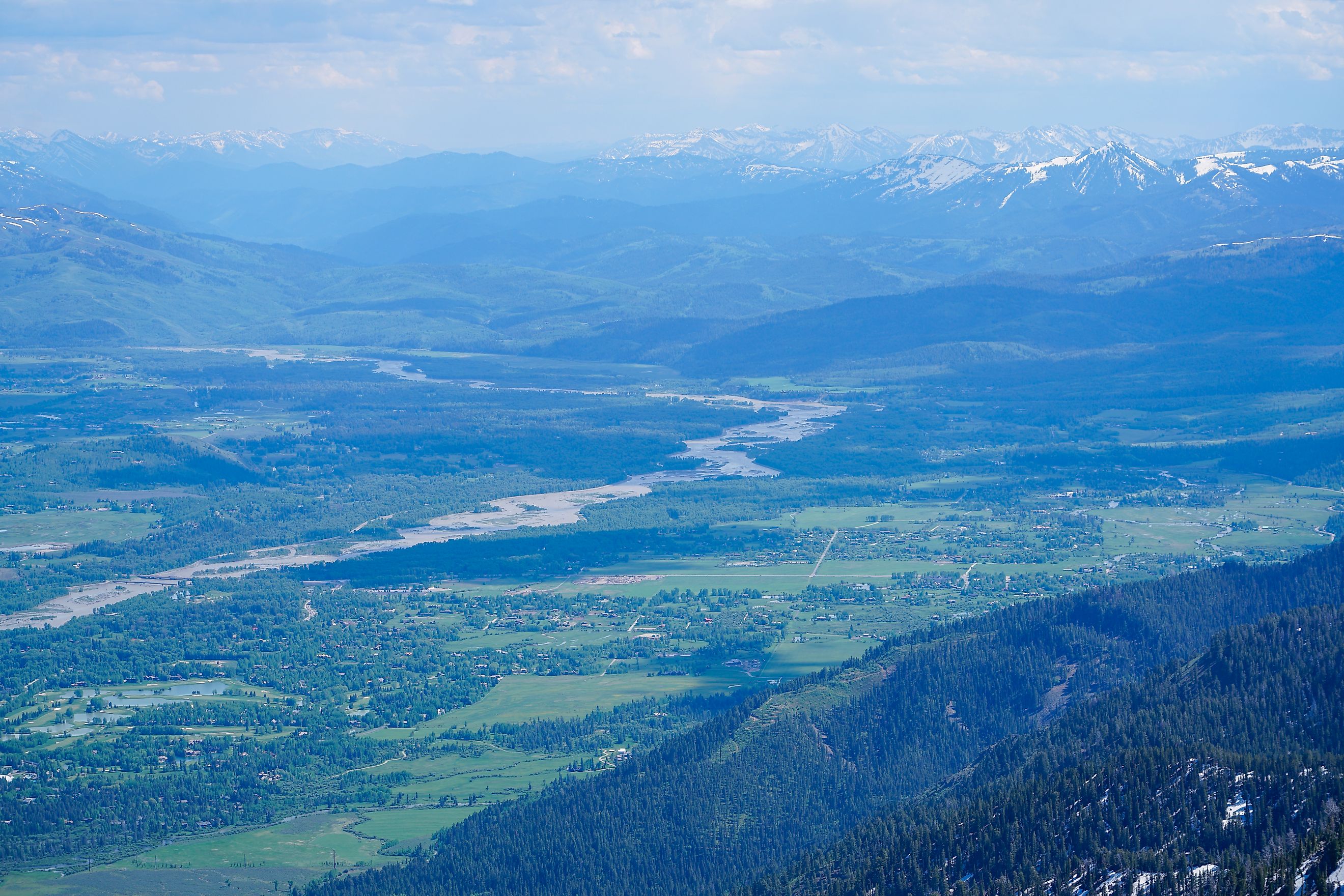 Aerial view of Jackson Hole, Wyoming from atop Teton Village
