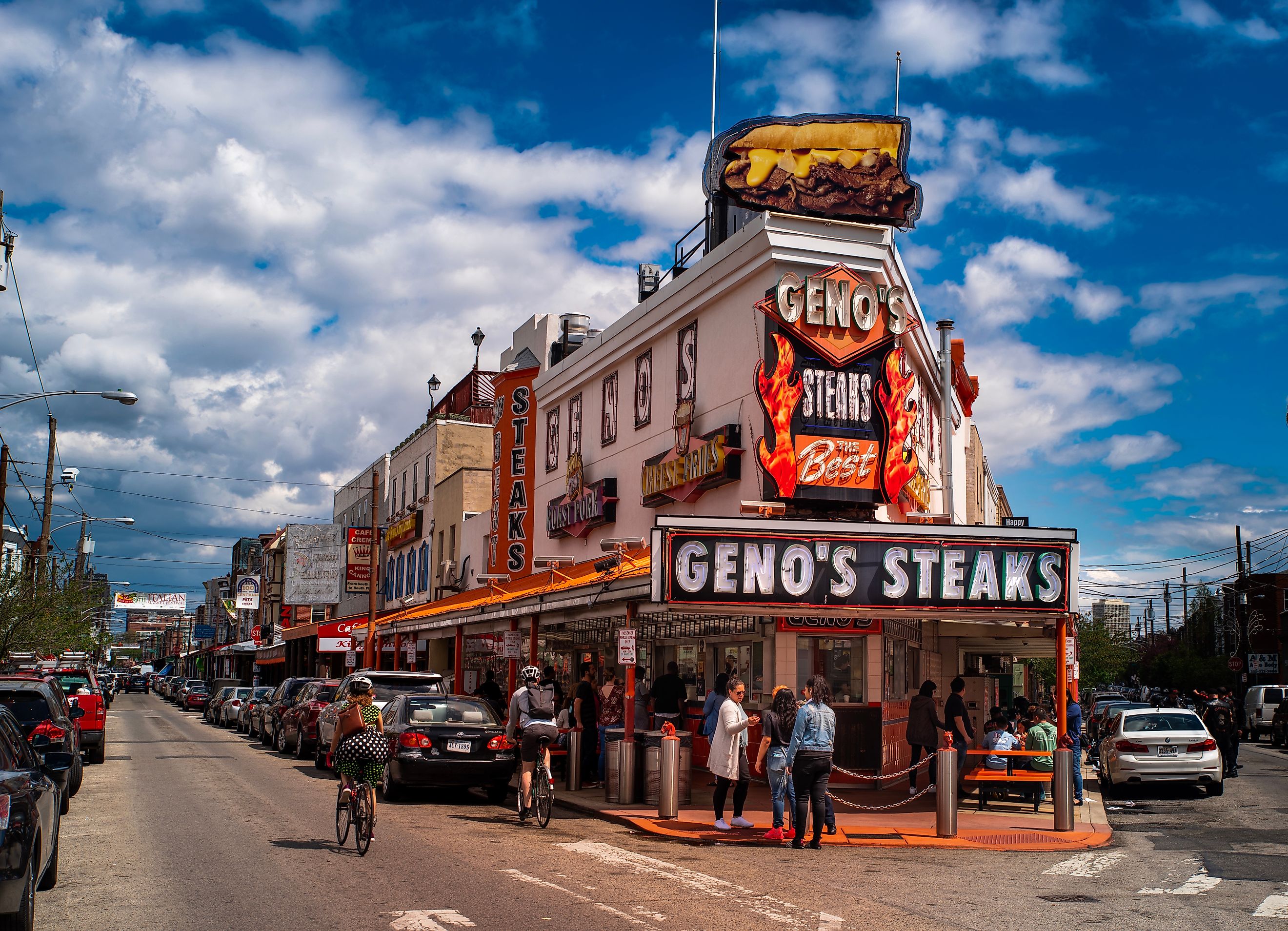 Geno's Steaks in Philadelphia, PA is known for its cheesesteaks. Editorial credit: RozenskiP / Shutterstock.com