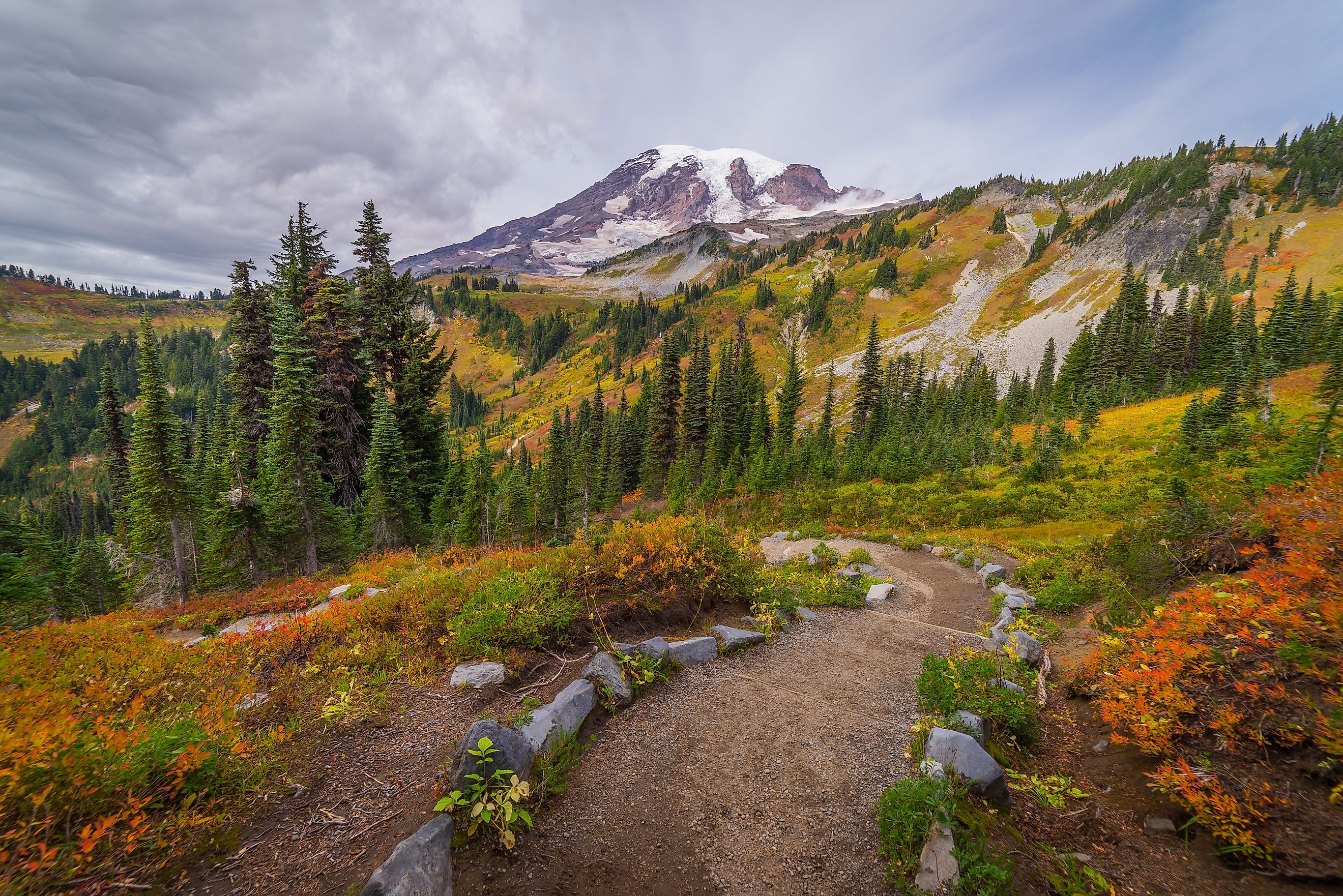 The breathtaking views of the volcano and amazing valley. Harry's Ridge Trail. Mount St Helens National Park, South Cascades in Washington State