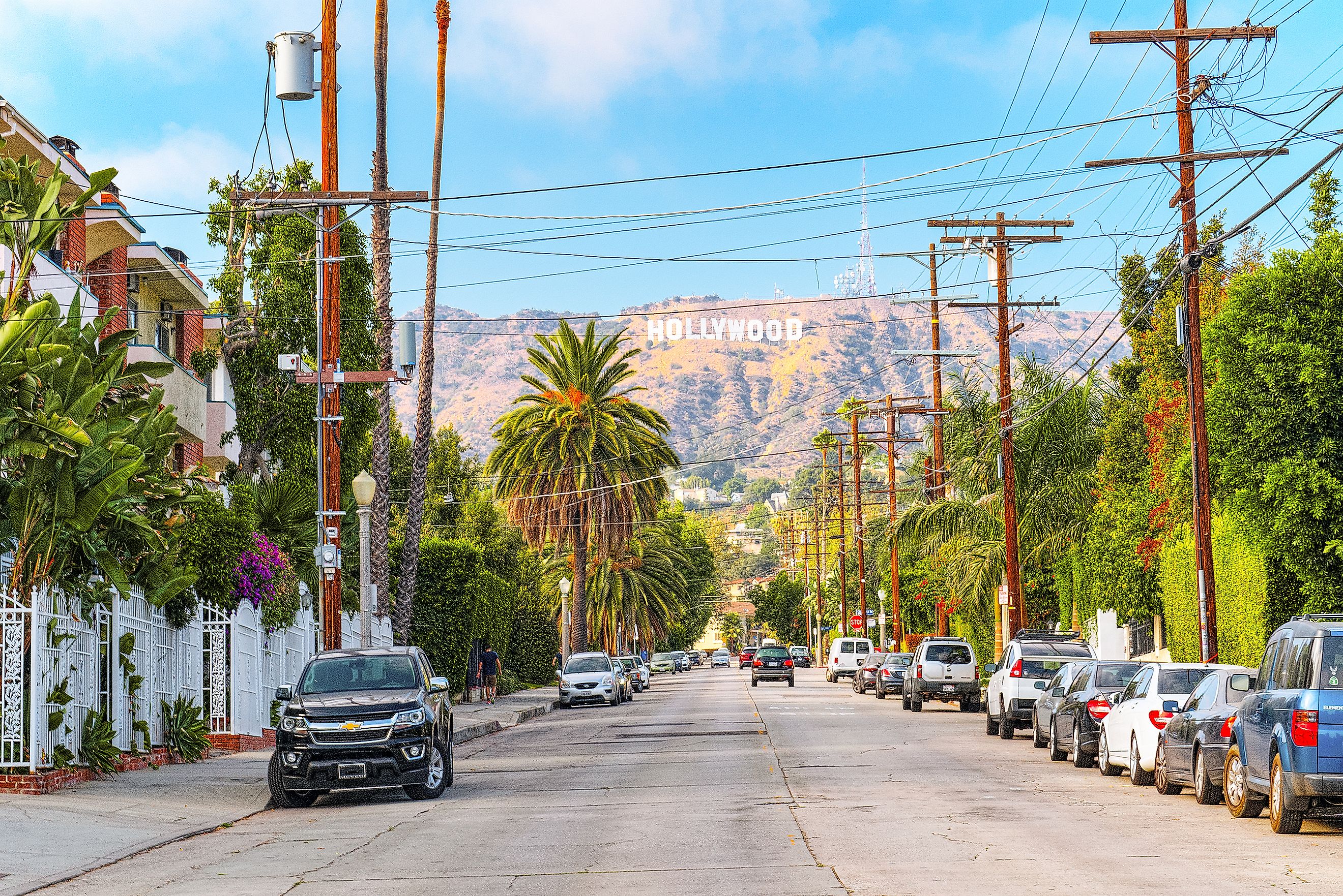 Urban views of the Beverly Hills area and residential buildings on the Hollywood hills.