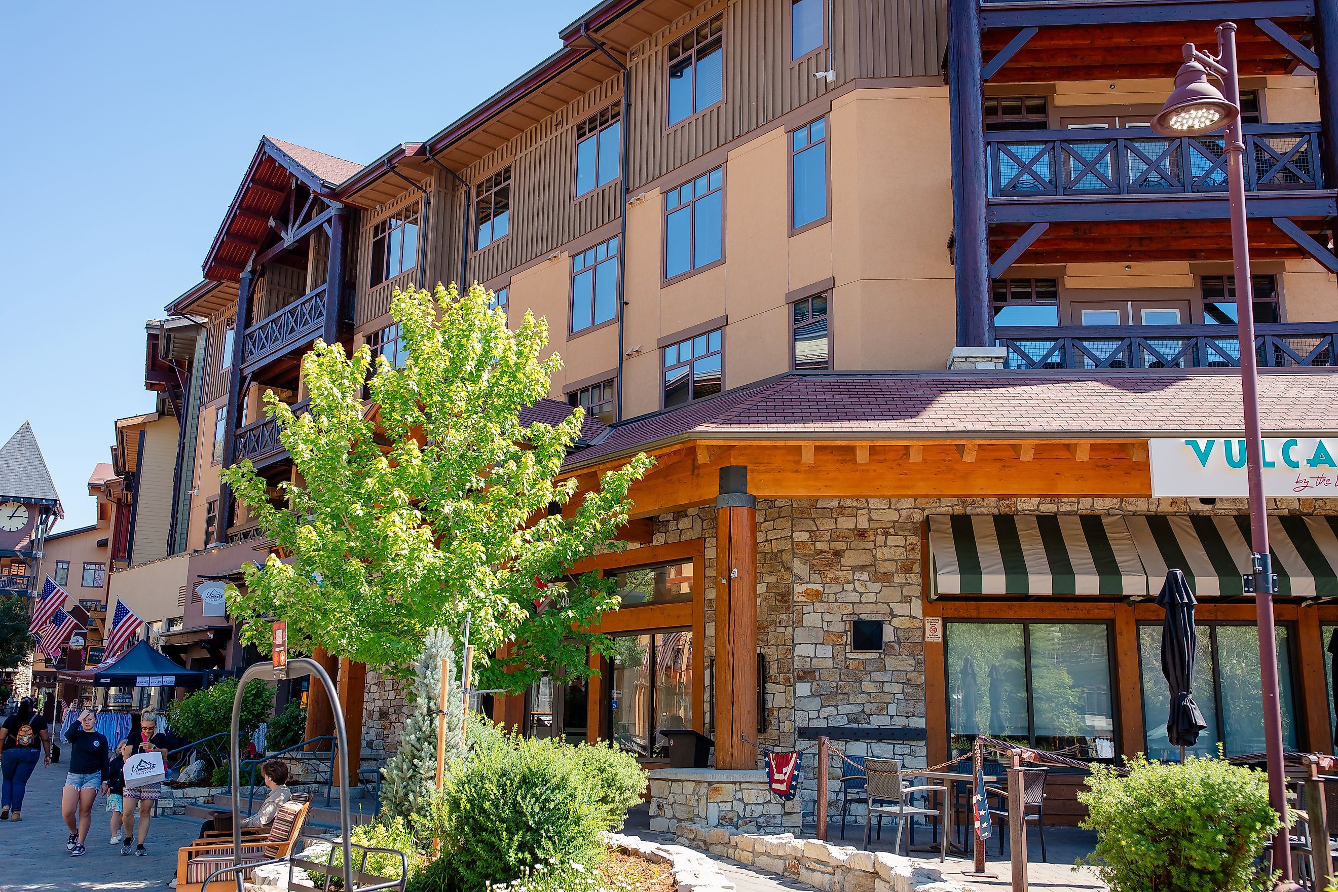  The Village At Mammoth, shopping mall in Mammoth Lakes, a town in California's Sierra Nevada mountains. Editorial credit: bluestork / Shutterstock.com