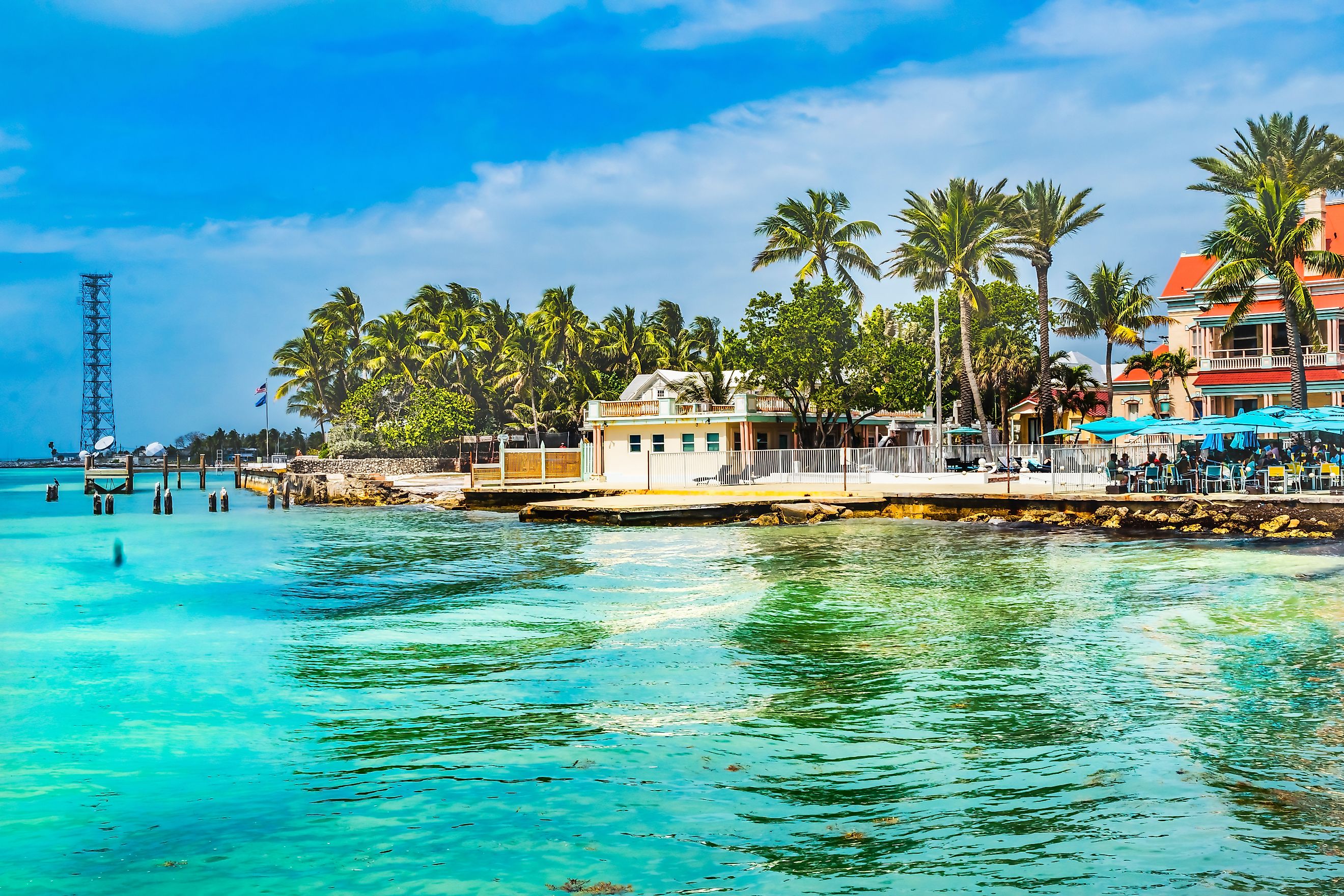 Colorful Higgs Memorial Beach Park Restaurant Pier Palm Trees Blue Water Reflection Key West Florida